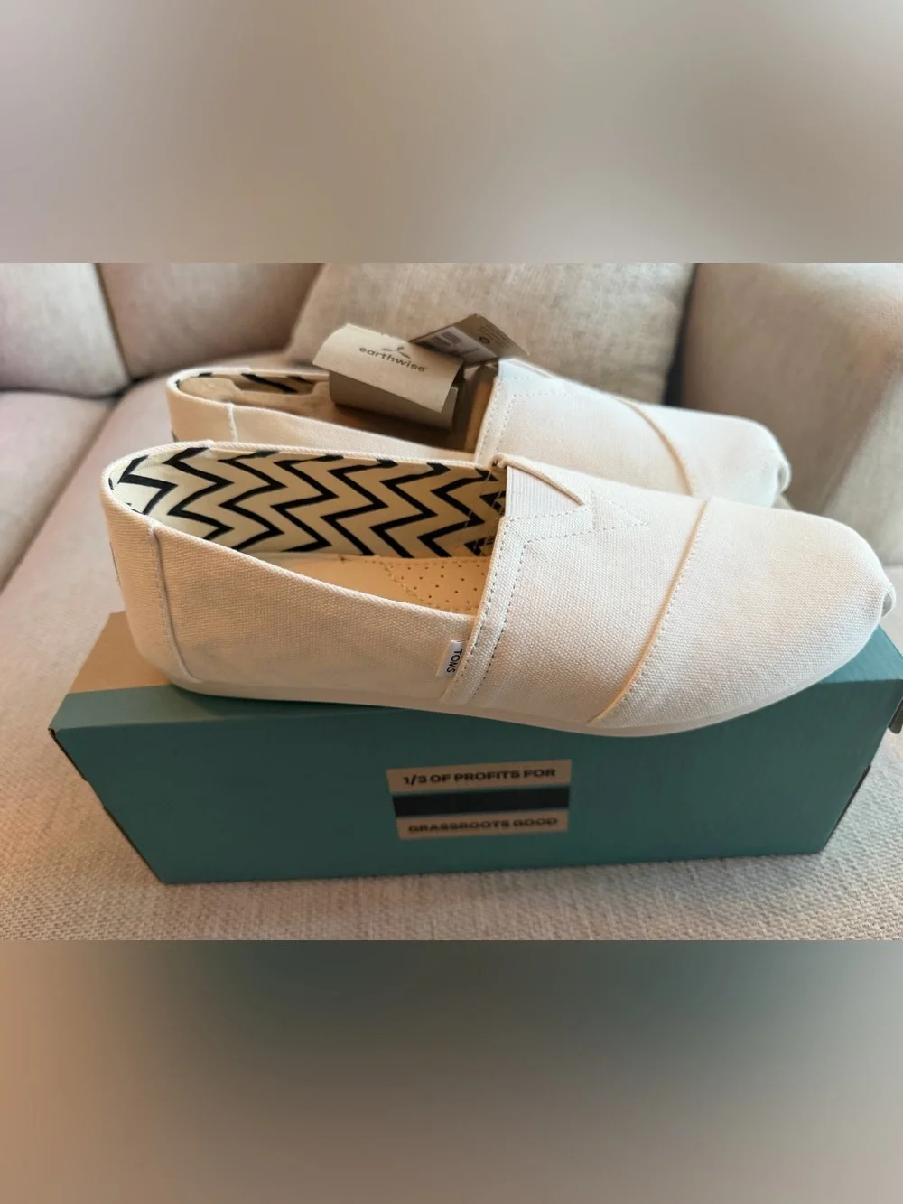 Toms Men’s Alpargata Slip-On Canvas Flats in Off-White